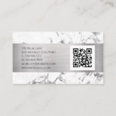 Naam en monogram, QR-code, witte en grijze marmer Visitekaartje (Achterkant)