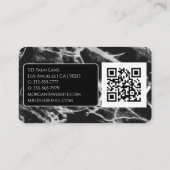 Naam en monogram, QR-code, zwart-grijze marmer Visitekaartje (Achterkant)
