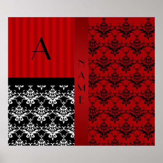 Naam en monogram rode dampstrepen poster (Voorkant)