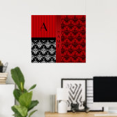 Naam en monogram rode dampstrepen poster (Thuiskantoor)