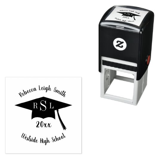 Naam en Monogram Script Graduation Cap klasse van Zelfinktende Stempel (In situ)