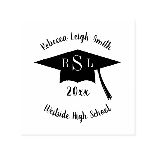Naam en Monogram Script Graduation Cap klasse van Zelfinktende Stempel (Design)