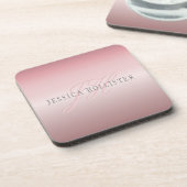 Naam en monogram | Soft FAUX Roos Gold Blush Bier Onderzetter (Linkerzijde)