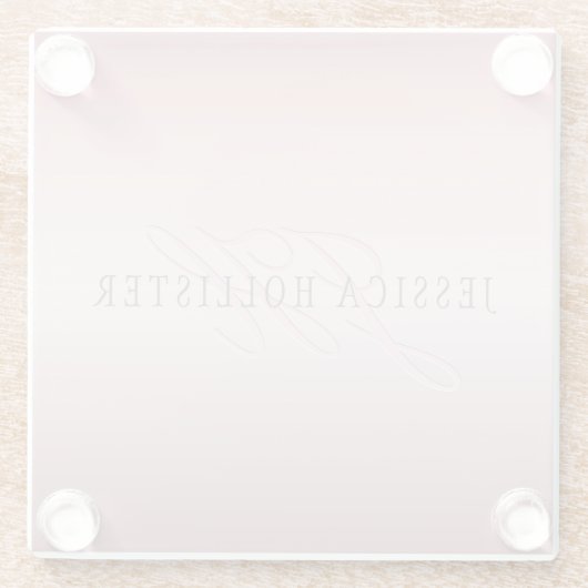 Naam en monogram | Soft FAUX Roos Gold Blush Glazen Onderzetter (Achterkant)