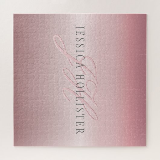 Naam en monogram | Soft FAUX Roos Gold Blush Legpuzzel (Horizontaal)