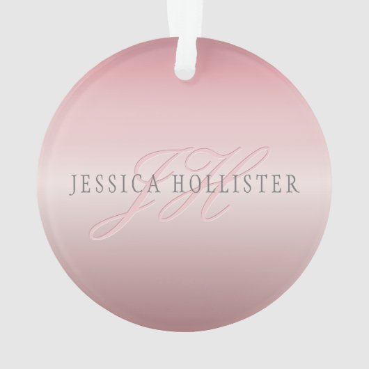 Naam en monogram | Soft FAUX Roos Gold Blush Ornament (achterkant)