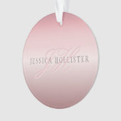 Naam en monogram | Soft FAUX Roos Gold Blush Ornament (voorkant)