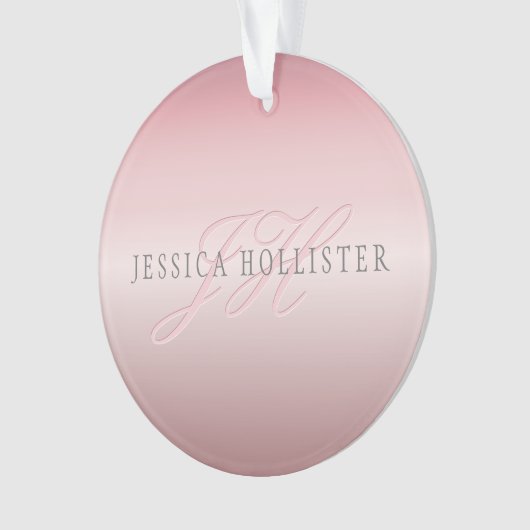 Naam en monogram | Soft FAUX Roos Gold Blush Ornament (voorkant)