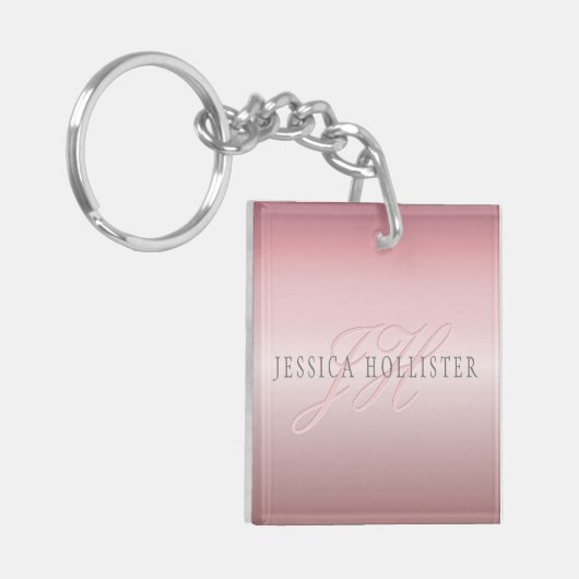 Naam en monogram | Soft FAUX Roos Gold Blush Sleutelhanger (Voorkant Links)