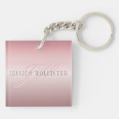 Naam en monogram | Soft FAUX Roos Gold Blush Sleutelhanger (Achterkant)