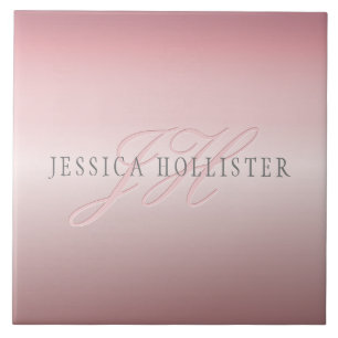 Naam en monogram   Soft FAUX Roos Gold Blush Tegeltje