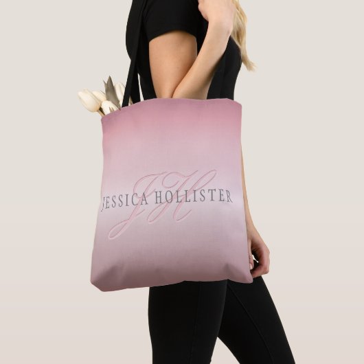 Naam en monogram | Soft FAUX Roos Gold Blush Tote Bag (Dichtbij)