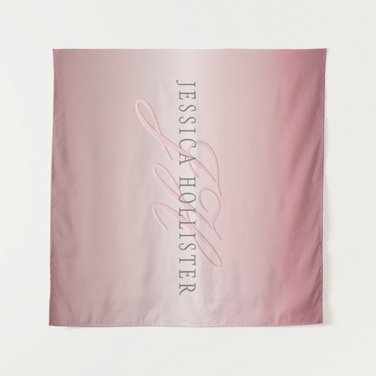 Naam en monogram | Soft FAUX Roos Gold Blush Wandkleed (Voorkant (horizontaal))