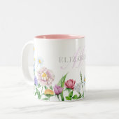 Naam en monogram tweetone waterverf bloemen Mok (Voorkant links)