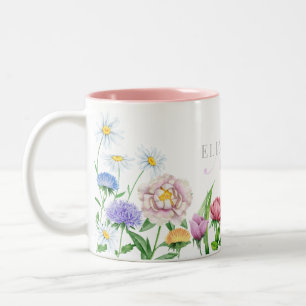 Naam en monogram tweetone waterverf bloemen Mok