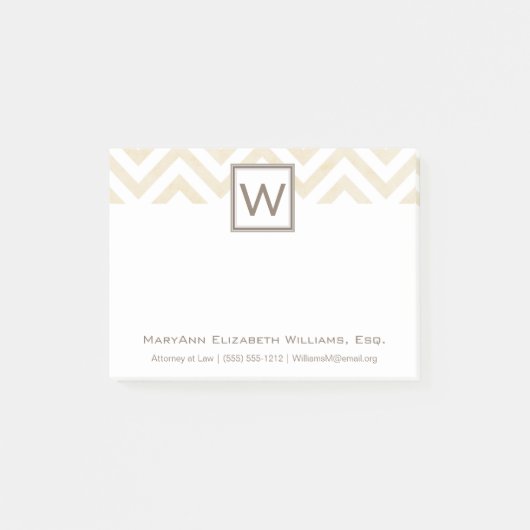 Naam en monogram van Cream Chevron Post-it® Notes (Voorkant)