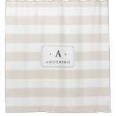 Naam en monogram van de Cream Stripe-familie Douchegordijn (Voorkant)