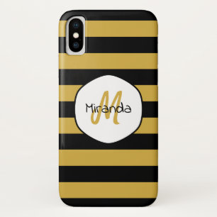 Naam en monogram van de Cute Black Yellow Bee Stri Case-Mate iPhone Case