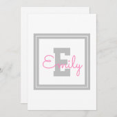 Naam en monogram van de kabelvorm | Lichtgrijs en  Bedankkaart (Voorkant / Achterkant)