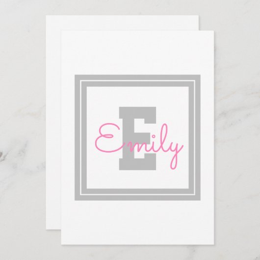 Naam en monogram van de kabelvorm | Lichtgrijs en  Bedankkaart (Voorkant / Achterkant)
