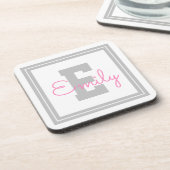 Naam en monogram van de kabelvorm | Lichtgrijs en  Bier Onderzetter (Linkerzijde)