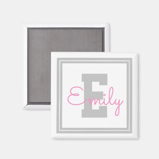 Naam en monogram van de kabelvorm | Lichtgrijs en  Magneet (Voorkant / Achterkant)
