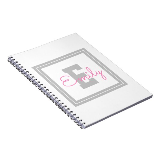Naam en monogram van de kabelvorm | Lichtgrijs en  Notitieboek (Rechterzijde)
