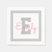 Naam en monogram van de kabelvorm | Lichtgrijs en  Servet (Voorkant)