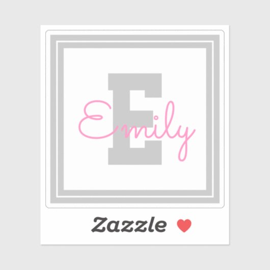 Naam en monogram van de kabelvorm | Lichtgrijs en Sticker (Vel)