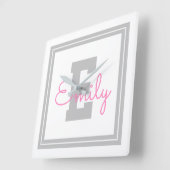 Naam en monogram van de kabelvorm | Lichtgrijs en  Vierkante Klok (Hoek)