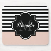 Naam en monogram van grafische roze en zwarte bred muismat (Voorkant)