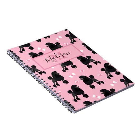Naam en monogram van het zwarte Poodles en Bows Pa Notitieboek (Rechterzijde)