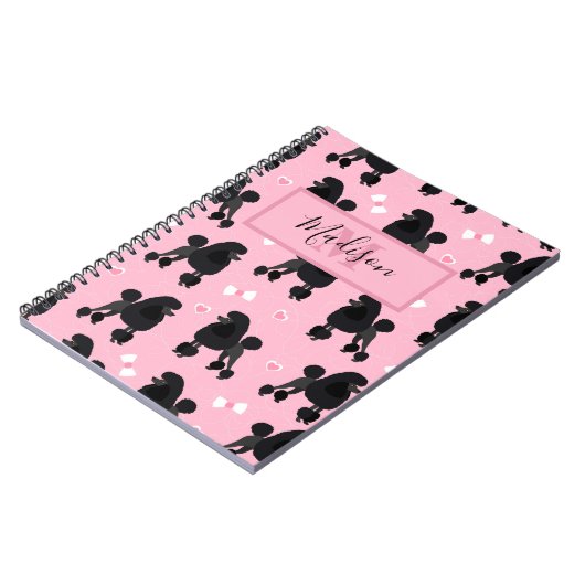 Naam en monogram van het zwarte Poodles en Bows Pa Notitieboek (Linkerzijde)