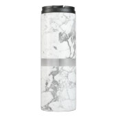 Naam en monogram van zwart script, wit en grijs ma thermosbeker (Achterkant)