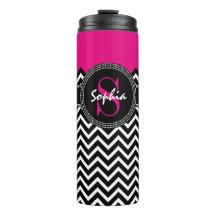 Naam en monogram warm roze en zwart Chevron