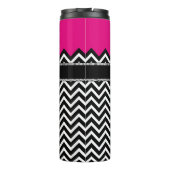 Naam en monogram warm roze en zwart Chevron Thermosbeker (Achterkant)