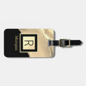 Naam en monogram, Zwarte & Gold Box en Agate Bagagelabel (Voorkant horizontaal)
