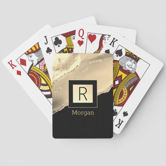 Naam en monogram, zwarte & gouddoos, Gold Agate Pokerkaarten (Achterkant)