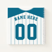 Naam en nummer Baseball Softball Blauwgroen Jersey Notitieboek (Achterkant)