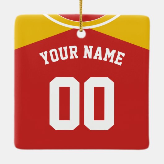 Naam en nummer Baseball Softball Jersey Sjabloon Keramisch Ornament (Achterkant)