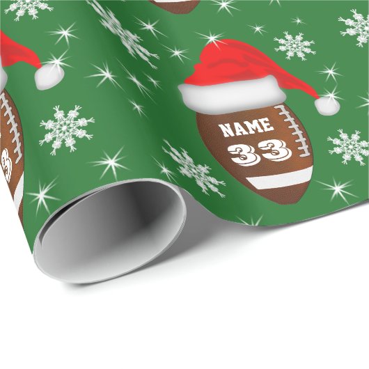 Naam en nummer Football Christmas Wrapping Paper Cadeaupapier (Rol Hoek)