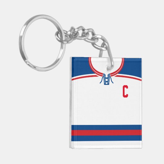 Naam en nummer Jersey Keyring, Hockey Lacrosse Sleutelhanger (Voorkant Links)