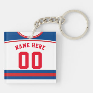 Naam en nummer Jersey Keyring, Hockey Lacrosse Sleutelhanger
