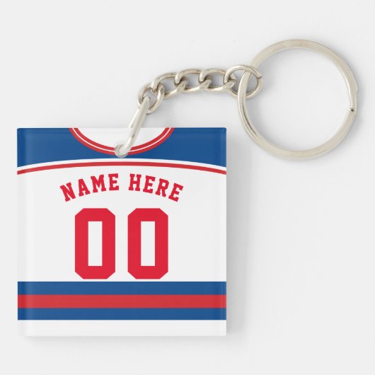 Naam en nummer Jersey Keyring, Hockey Lacrosse Sleutelhanger (Achterkant)
