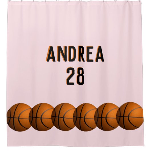 Naam en nummer meisje Basketball Douchegordijn (Voorkant)