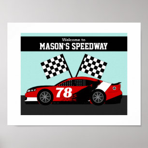 Naam en nummer muur van raceauto poster