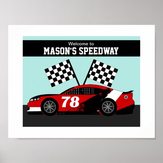 Naam en nummer muur van raceauto poster (Voorkant)