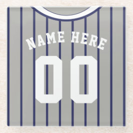Naam en nummer Navy Pinstripe Baseball Glazen Onderzetter