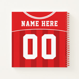 Naam en nummer Soccer Football Red Jersey Notitieb Notitieboek