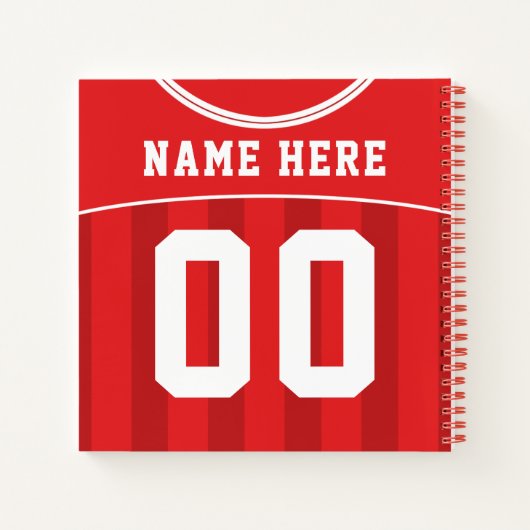 Naam en nummer Soccer Football Red Jersey Notitieb Notitieboek (Achterkant)